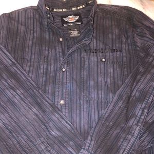 Black striped on black dressier Harley Davidson button down. Large.